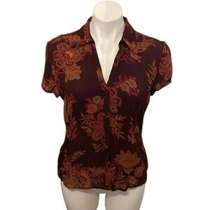 Vintage Style & Co. Brown Floral Paisley Short Sleeve Button Down Blouse Size 12